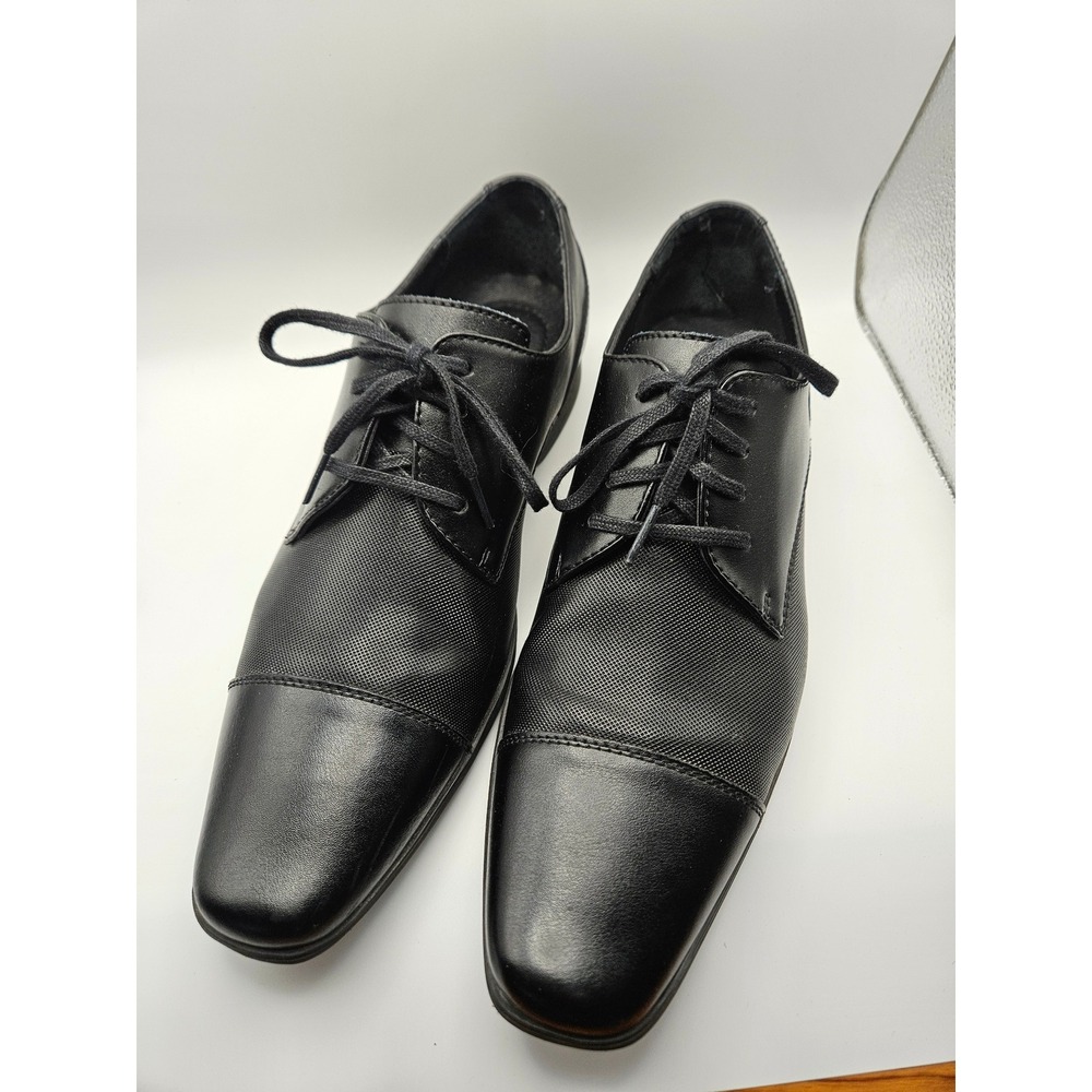 Calvin Klein Bram Black Diamond Textured Cap‎ Toe Oxford Dress Shoes 34F4280 9.5